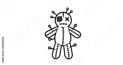 Voodoo doll clip art black and white magic witchcraft occult halloween creepy spooky curse vector illustration