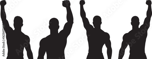 Strong Men Raising Fist Silhouette