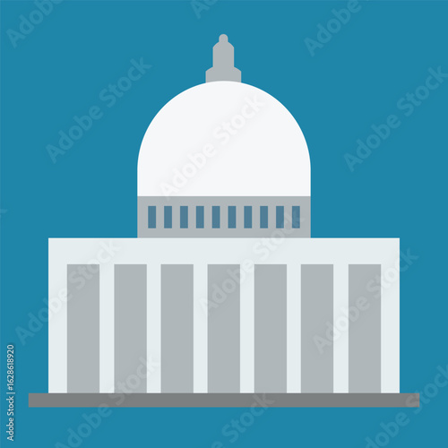 Flat Design of United States Capitol Building Against a Teal Background