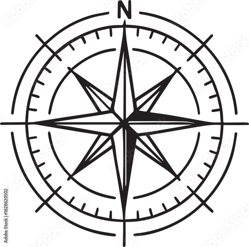 Navigational Compass: A precise illustration of a compass rose, with cardinal directions clearly marked, guiding the viewer towards a sense of direction and purpose. 