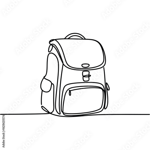 Vector illustration of Single Line Backpack Drawing: Minimalist School Bag Illustration, Travel Pack Sketch,  One-Line Art,  Backpack Design Concept