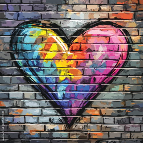 Vibrant Heart Graffiti Brick Wall Art