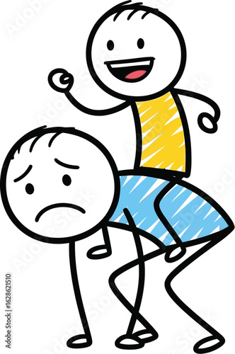 Stick figure piggyback ride cartoon illustration vector art