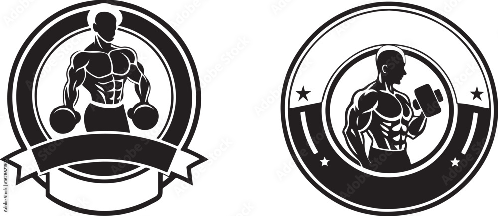 Obraz premium Powerful Fitness Logo Design Featuring Bodybuilder Silhouettes