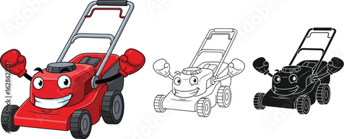 Lawn mower cartoon character vector illustration set design