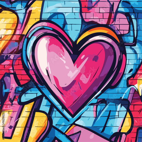 Vibrant Graffiti Heart Wall Background