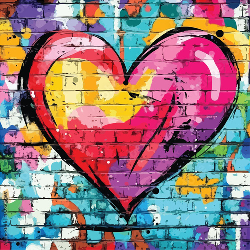 Vibrant Graffiti Heart Wall Background