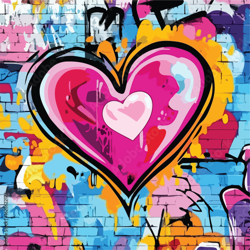 Vibrant Graffiti Heart Wall Background