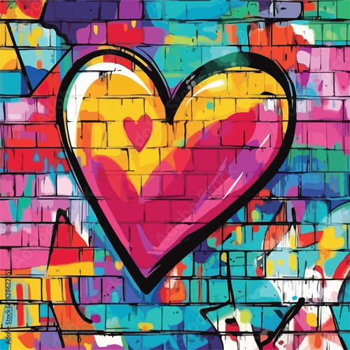 Vibrant Graffiti Heart Wall Background