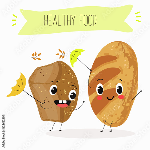 Baked food funny characters, hand drawn vector illustration.