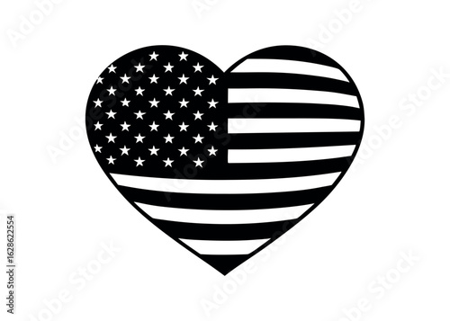 Heart shaped American flag silhouette graphic design patriotism love