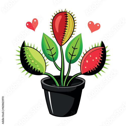 A whimsical venus flytrap plant with heartshaped elements