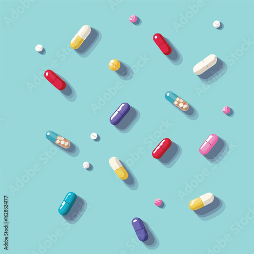 Vibrant Antibiotic Medicine Tablets on Surface