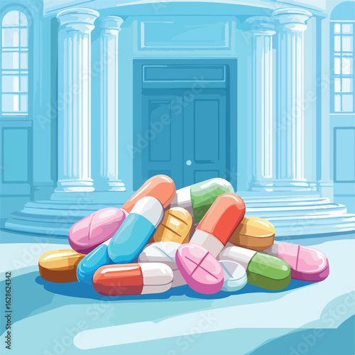 Vibrant Antibiotic Medicine Tablets on Surface