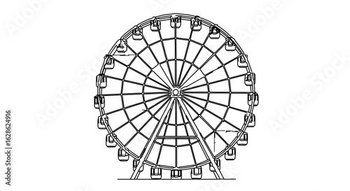 Ferris wheel drawing attraction amusement park ride fairground outline sketch vector illustration design