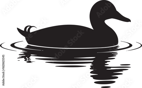 Elegant Black Duck Silhouette Floating Calmly on Water Surface A Minimalist Wildlife Representation Ideal for Creative Projects and Designs