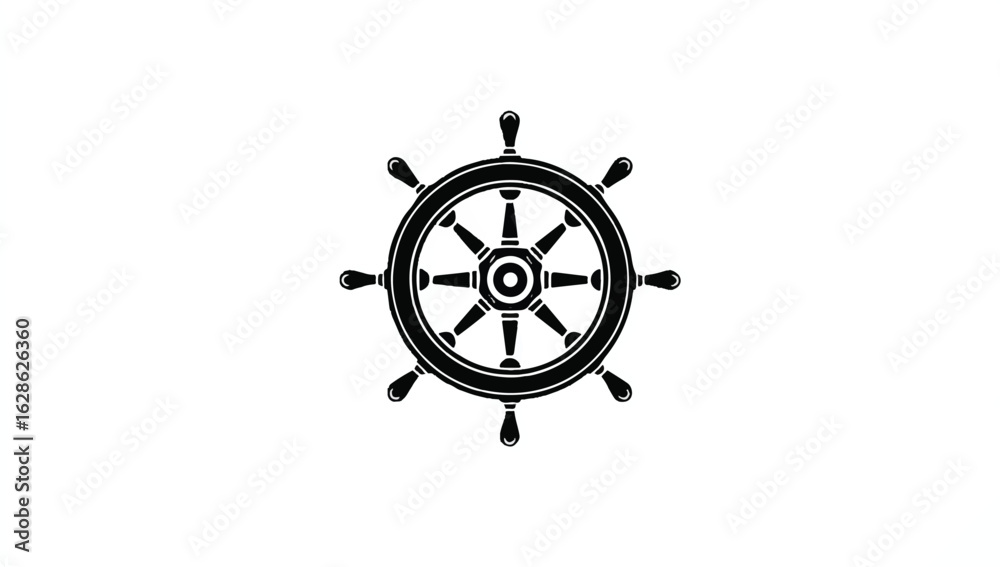 Fototapeta premium Nautical Ship Steering Wheel Design Vector Graphic for Marine and Maritime Themes Black on White Background