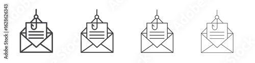 Email phishing icon symbol pictogram. outline black style