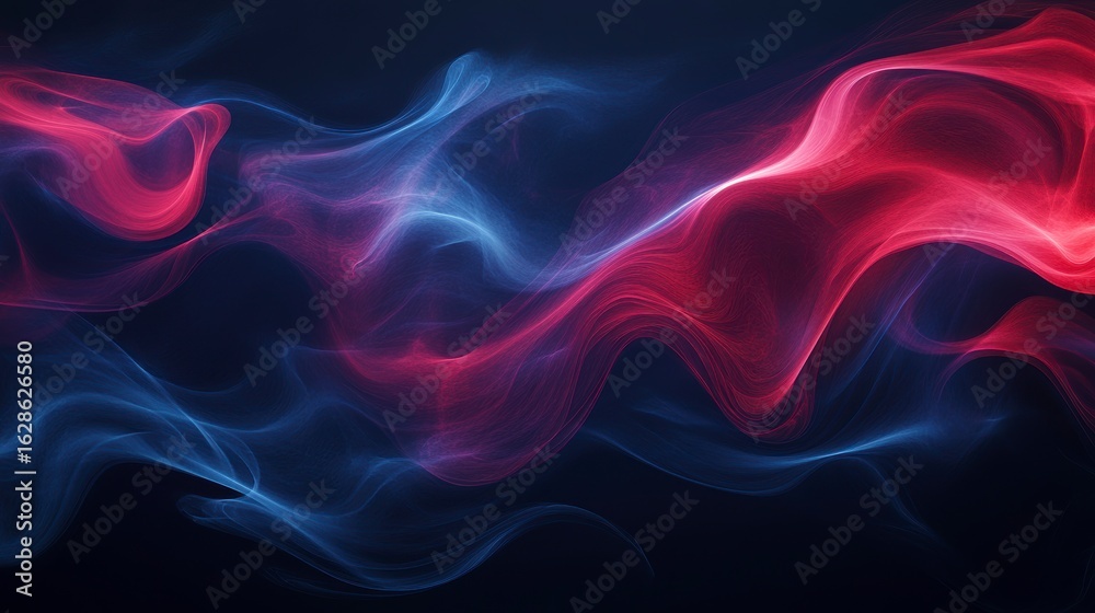 Fototapeta premium Abstract red and blue smoke waves on black background. (1)