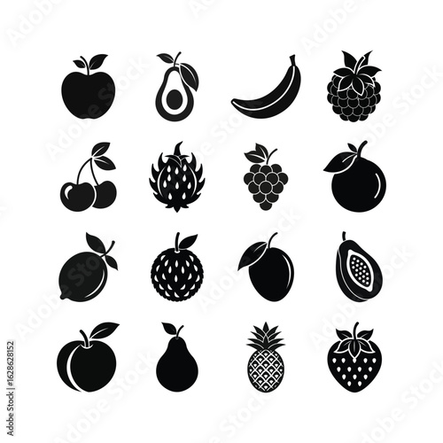 Collection of fruit silhouettes isolated on white background