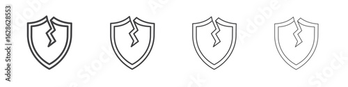 Broken shield icon symbol pictogram. outline black style