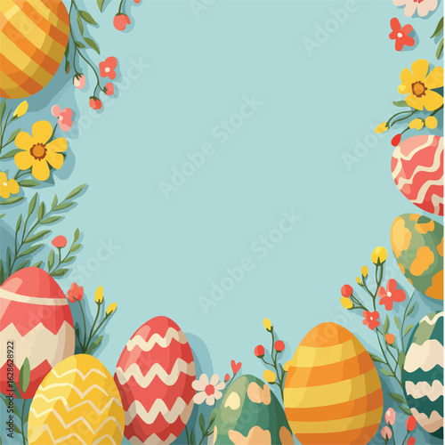 Vibrant Easter eggs with flowers and bran