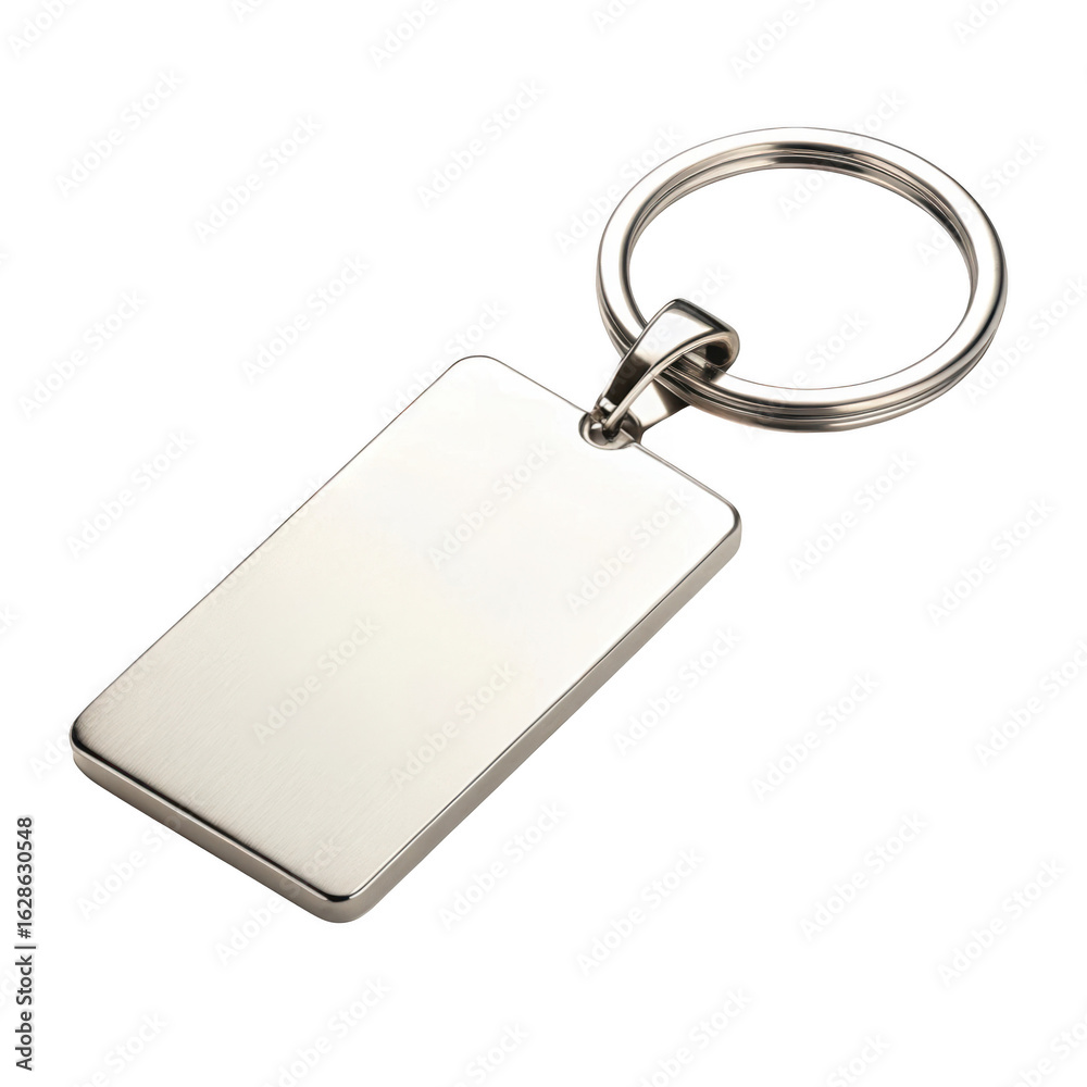 Fototapeta premium Close up of a blank metal keychain with a ring ready for custom engraving or design to be personalized isolated on transparent background