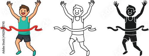 Runner crossing finish line vector illustration marathon race