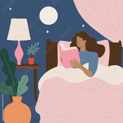 Woman Reading a Book from her Comfortable Bed on a Cozy Bedroom