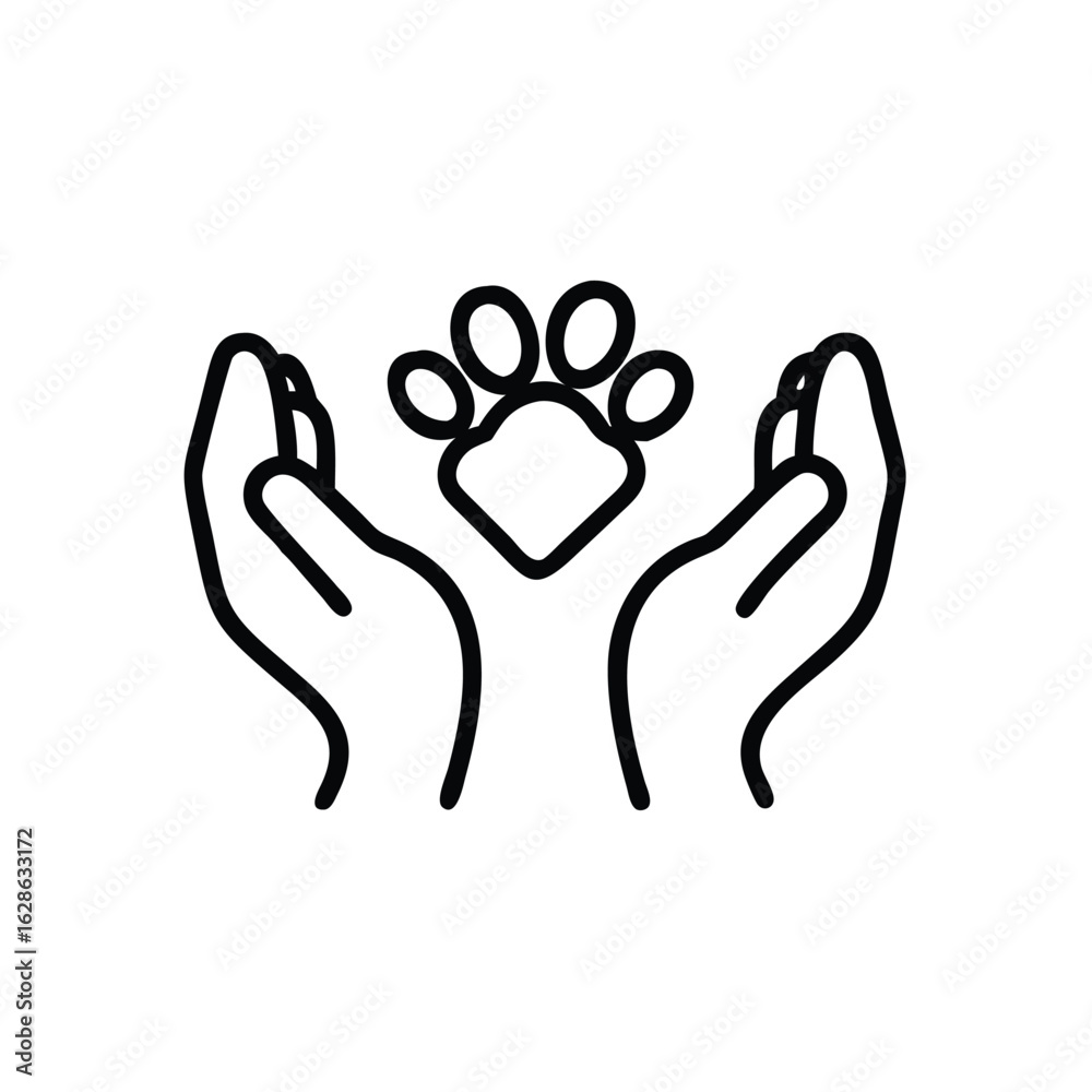Obraz premium Outline icon of hands holding a paw and heart