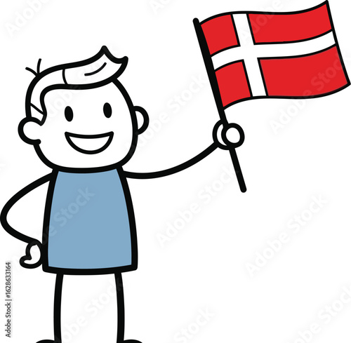 Danish flag waving cartoon drawing vector illustration design