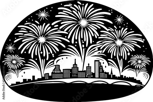 A colorful fireworks burst in the dark sky with a glowing effect vector illustration