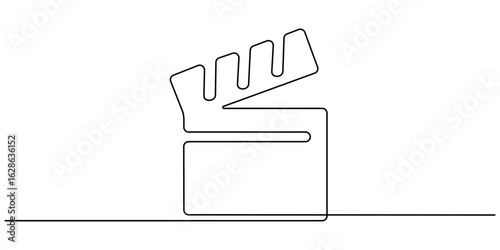 Continuous one line drawing of movie clapperboard. One line drawing illustration of national cinema day. Cinema, Film producer equipment concept line art. 