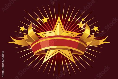 A golden ribbon explosion with star shapes on a dark background vector illustration