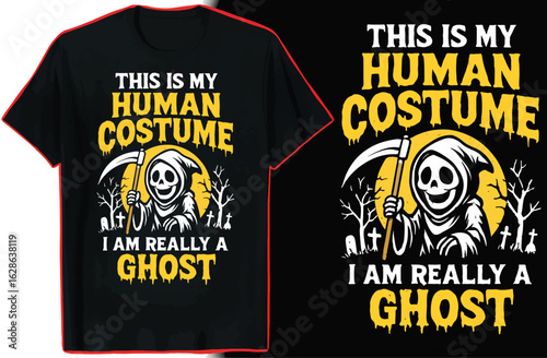 Halloween T- Shirt Design with Grim Reaper and Ghost Costume Saying I Am Really a Ghost t-shirt