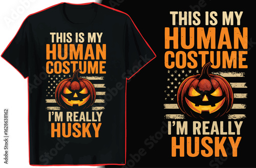 Halloween T- Shirt Design with Husky Costume and Jack-o- Lantern on US Flag t-shirt