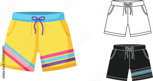 Shop trendy summer shorts vector illustration and line art
