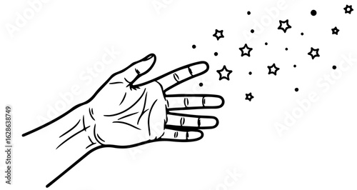 Hand casting magic spell with stars illustration for fantasy art and magical design projects vector graphic