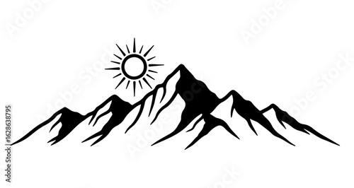 Mountain range vector illustration with sun graphic peak landscape nature silhouette adventure design 100