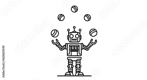 Robot juggling balls vector illustration for ai technology and automation concept design graphic resource
