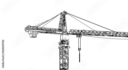 Construction crane outline vector drawing for architectural and engineering projects design and illustration