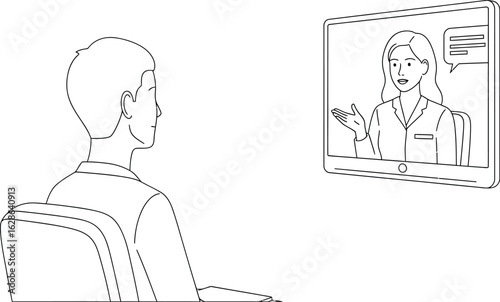 Online Video Call and Virtual Meeting Line Art Illustration
