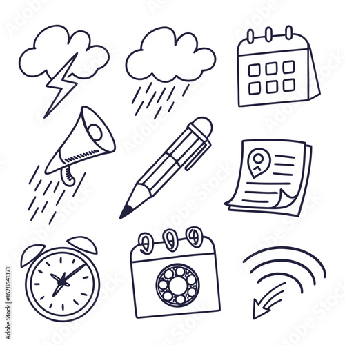 Back to school icon set with clock and education symbols vector illustration