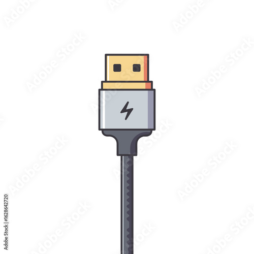 USB cable illustration showing connector detail, technology concept