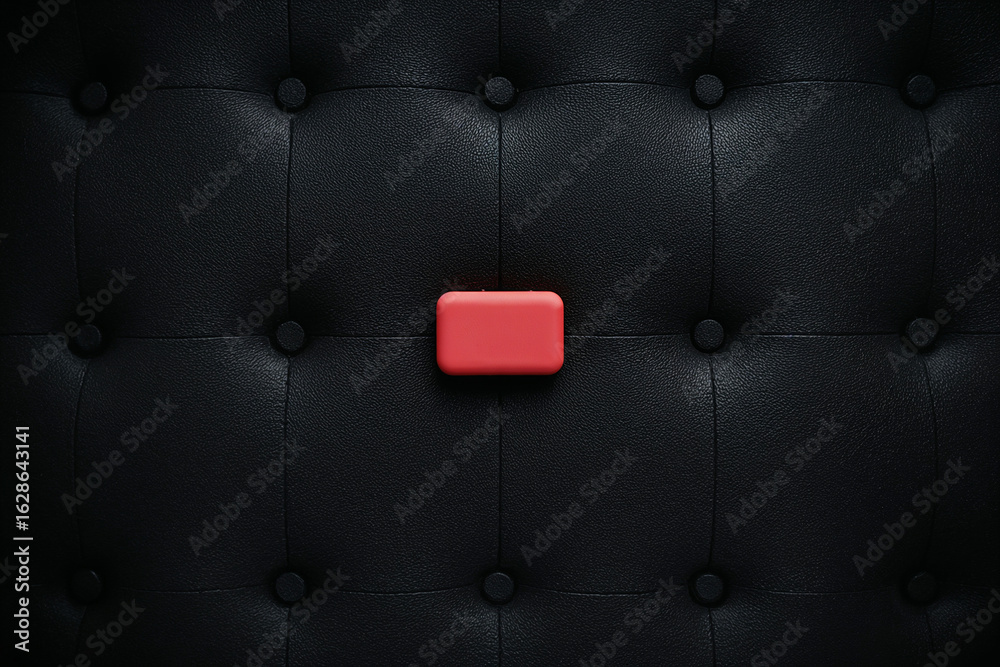 Fototapeta premium Small Red Rectangular Object Placed on Black Tufted Leather Surface rectangle centered