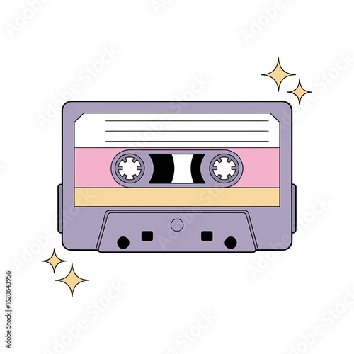 Retro Cassette Tape Illustration with Pastel Colors and Sparkles for Nostalgic Music Lovers and Vintage Inspired Designs