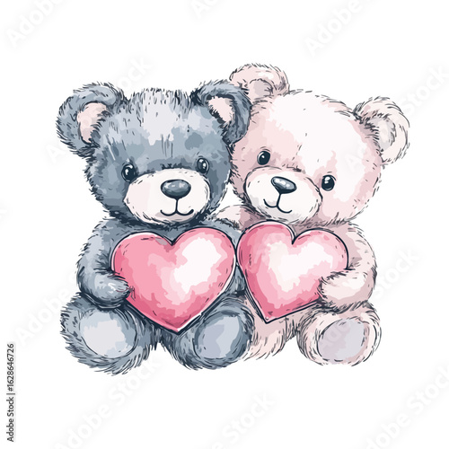 Adorable Teddy Bears Holding Heart Illustration