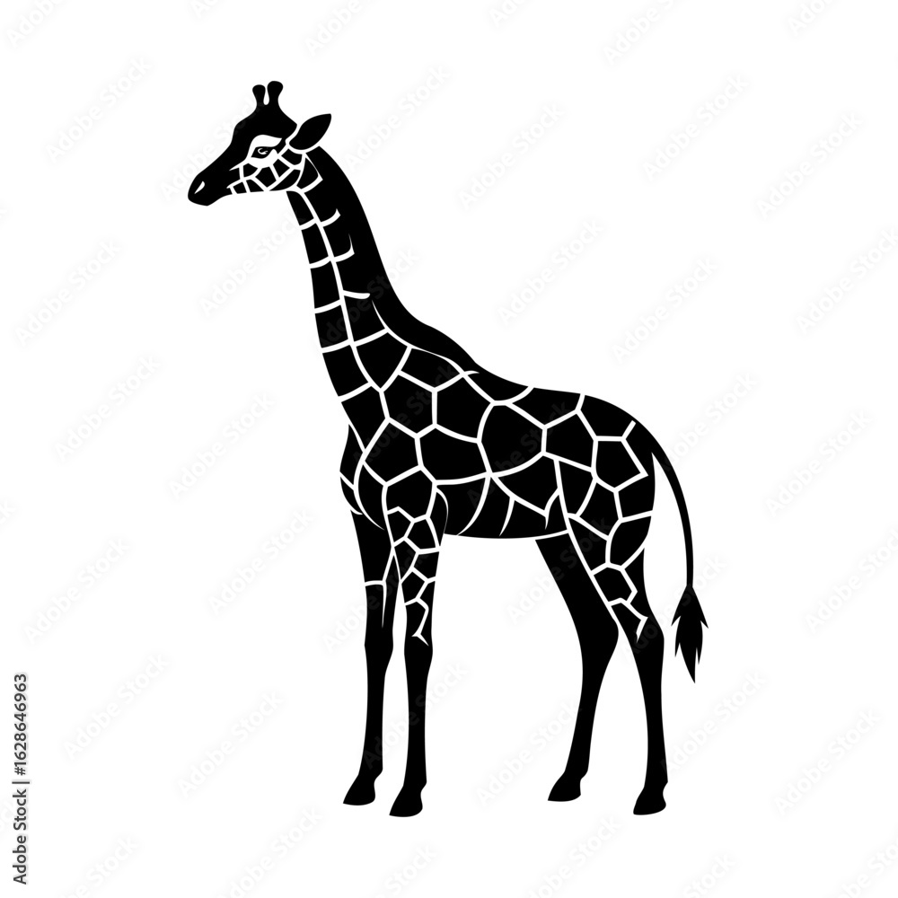 Fototapeta premium Silhouette a standing giraffe with geometric pattern animal