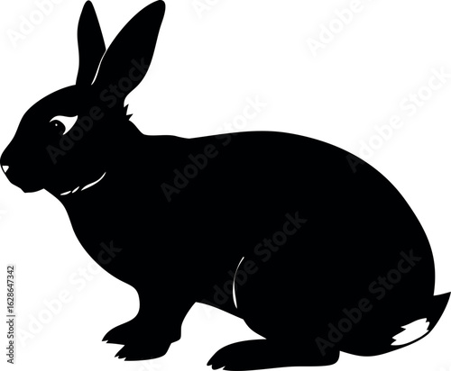 Silhouette of a rabbit sitting on a white background