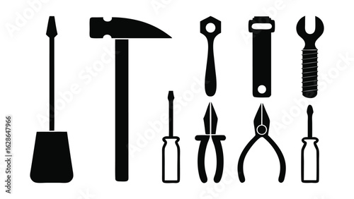 Black tool icons hammer screwdriver pliers wrench tools